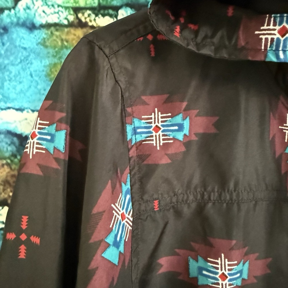 Empyre Windbreaker Aztec Hoodie Womens L Jacket Southwestern Zip Black Hoodie - Picture 2 of 14